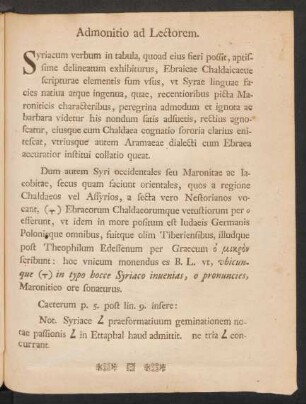 Admonitio ad Lectorem.