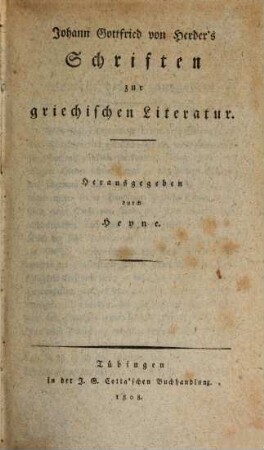 Johann Gottfried von Herder's Schriften zur griechischen Literatur