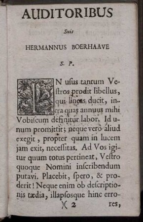 Auditoribus / Suis Hermannus Boerhaave