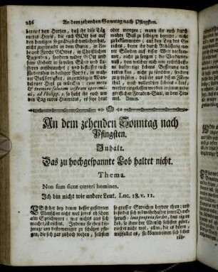 An dem zehenden Sonntag nach Pfingsten. Inhalt. Das zu hochgespannte Lob haltet nicht