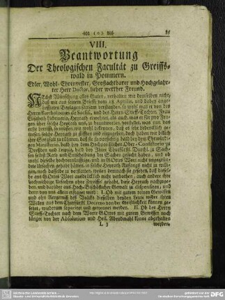 VIII. Beantwortung Der Theologischen Facultät zu Greiffswald in Pommern