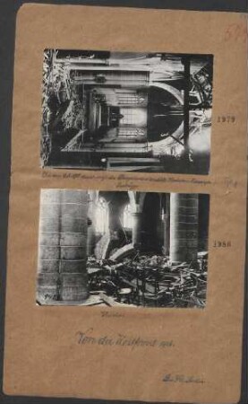 Die am 08.05.1918 durch englische Fliegerbomben zerstörte Kirche von Lissweghe-Zeebrugge