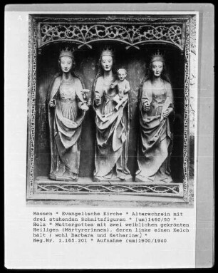 Muttergottes mit zwei weiblichen gekrönten Heiligen (Barbara und Katharina?)