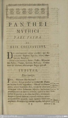 Pars Prima. De Diis Coelestibus