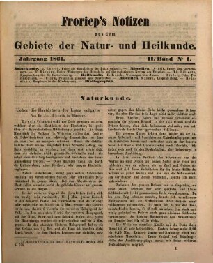 Froriep's Notizen aus dem Gebiete der Natur- und Heilkunde. 1861,2, 1861,2