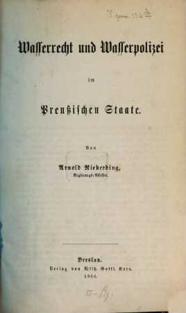 Wasserrecht und Wasserpolizei im Preußischen Staate