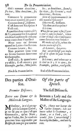 Des parties d'Oraison. Of the parts of Speech.