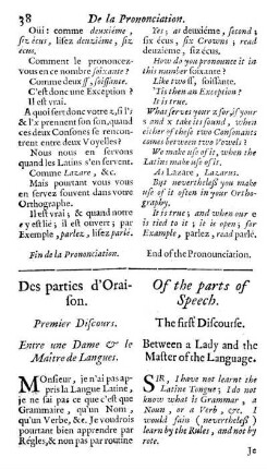 Des parties d'Oraison. Of the parts of Speech.