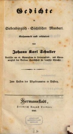 Gedichte in Siebenbürgisch-Sächsischer Mundart
