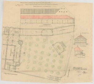 Thiersch, Friedrich von; München; Münchner - Kindl - Keller, Erweiterungsbau - Kolonnaden u. Musikpavillon (Grundriss, Ansichten)
