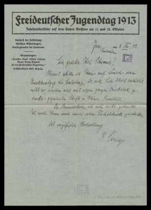 Brief von Rudolf Carnap an Wilhelm Schwaner