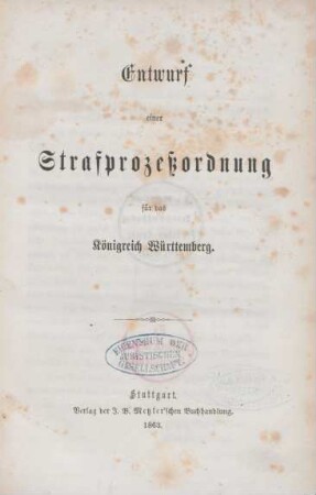 Entwurf einer Strafprozessordnung für das Königreich Württemberg