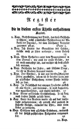 Register über die in diesem ersten Theile enthaltenen Kapitel.