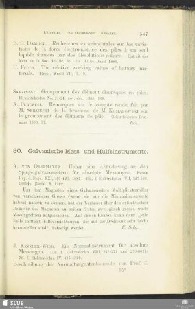 30. Galvanische Mess- und Hülfsinstrumente