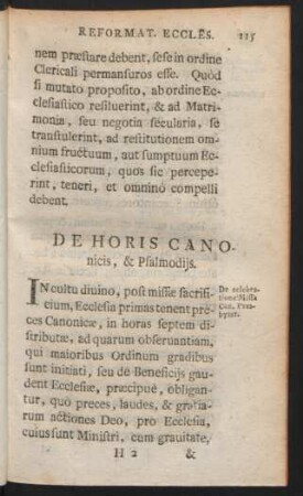 De Horis Canonicis, & Psalmodiis.
