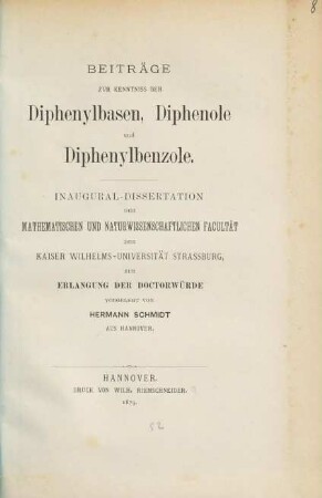Beiträge zur Kenntniss der Diphenylbasen, Diphenole und Diphenylbenzole