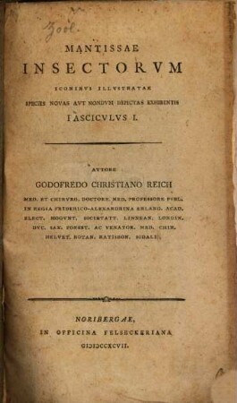 Mantissae insectorum iconibus illustratae species novas aut nondum depictas exhibentis, 1. - 165 : 1 Ill.