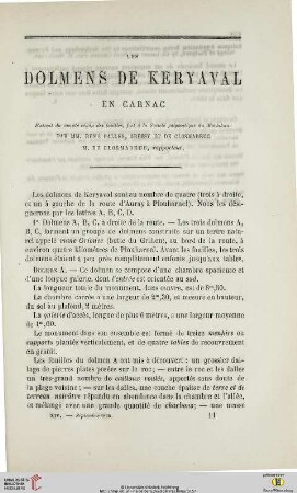 N.S. 14.1866: Les dolmens de Keryaval en Carnac : Extrait du compte rendu des fouilles, fait à la Société polymatique du Morbihan. Par MM. René Galles, Gressy et de Closmadeuc