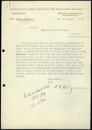 M. Wegner an DAI Athen