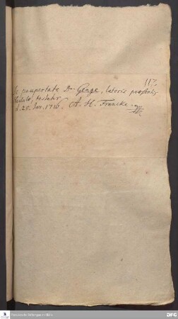 Testimonium von August Hermann Francke für Christoph Genge.