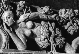 Autun, Kathedrale St. Lazare, ehem. Nordportal, Türsturz mit der Darstellung Evas. Musée Rolin