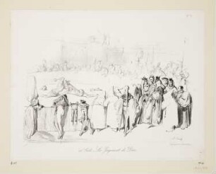 14.e siècle. Le jugement de Dieu, Blatt 6 der Folge "Folies-Gauloises depuis les Romains jusqu'à nos Jours. Album de Moeurs et de Costumes"