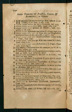 Medici Theoretici & Practici, Veteres & Recentiores
