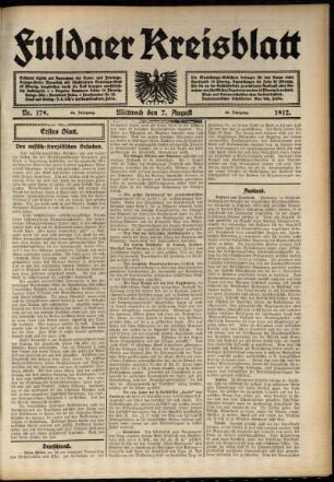 Erste Ausgabe vom Mittwoch, den 07. August 1912.