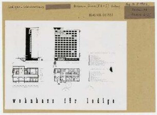 Wohnhochhaus für Alleinstehende. Berlin, Friedrichshain, Singerstraße/Lichtenberger Straße/Kleine Markusstraße
