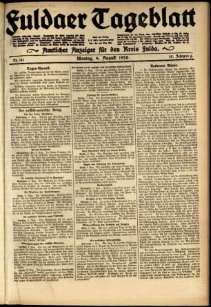 Ausgabe vom Montag, den 09. August 1920.