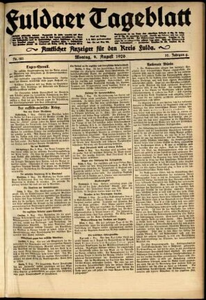 Ausgabe vom Montag, den 09. August 1920.