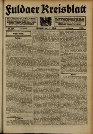Erste Ausgabe vom Mittwoch, den 27. Mai 1914.