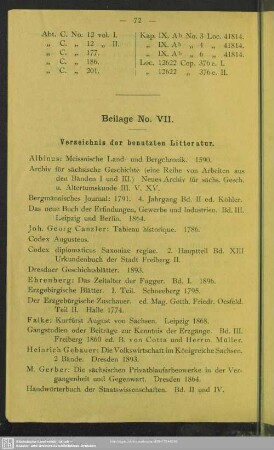 Beilage No. VII. Verzeichnis der benutzten Litteratur