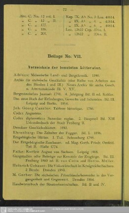 Beilage No. VII. Verzeichnis der benutzten Litteratur