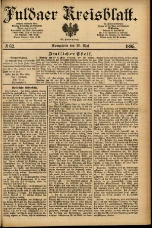 Erste Ausgabe vom Samstag, den 25. Mai 1895.