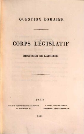 Question romaine : Corps législatif, discussion de l'adresse