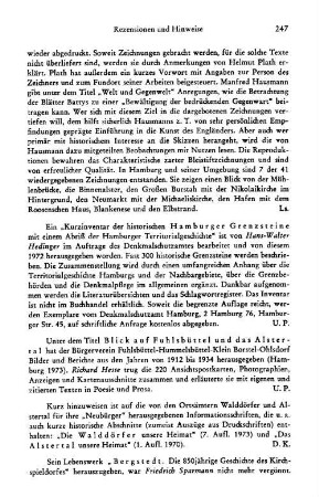 Kurzinventar der historischen Hamburger Grenzsteine mit einem Abriß der Hamburger Territorialgeschichte, im Auftrag des Denkmalschutzamtes bearb. von Hans-Walter Hedinger : Hamburg, Denkmalschutzamt, 1972