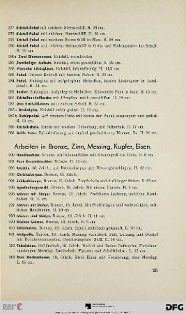 Arbeiten in Bronze, Zinn, Messing, Kupfer, Eisen (Nr. 290-458)