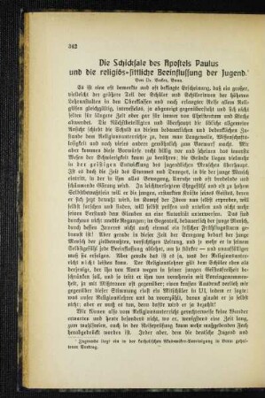 ¬Die¬ Schicksale des Apostels Paulus und die religiös-sittliche Beeinflussung der Jugend