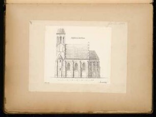 Dorfkirche mit 250 Sitzplätzen Monatskonkurrenz Februar 1866: Aufriss Seitenansicht; Maßstabsleiste