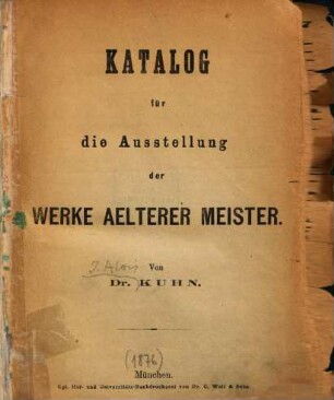 Katalog für die Ausstellung der Werke aelterer Meister, [1]