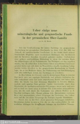 Ueber einige neue mineralogische und geognostische Funde in der preussischen Ober-Lausitz