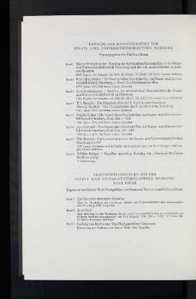 Katalog der Handschriften der Staats-und Universiätsbibliothek Hamburg