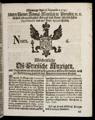 Num. 6. Montags den 25. Septembris 1747.