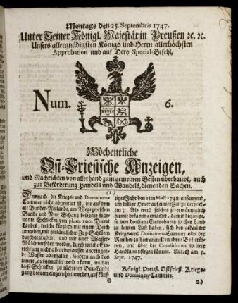 Num. 6. Montags den 25. Septembris 1747.