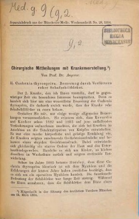 Kleine medizinische Abhandlungen : Separatabdrücke und den Münchener Medizin. Wochenschrift. 9