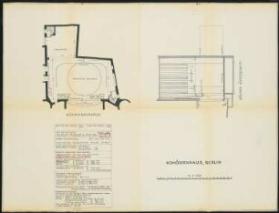 Theaterbau des Komödienhauses, Berlin: Bühnengrundriss und Bühnenlängschnitt 1:100