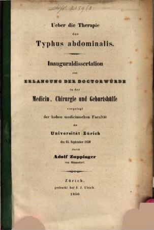 Über die Therapie des Typhus abdominalis