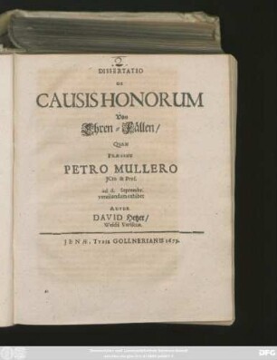 Dissertatio De Causis Honorum