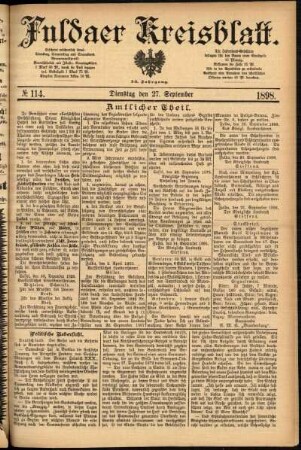 Erste Ausgabe vom Dienstag, den 27. September 1898.